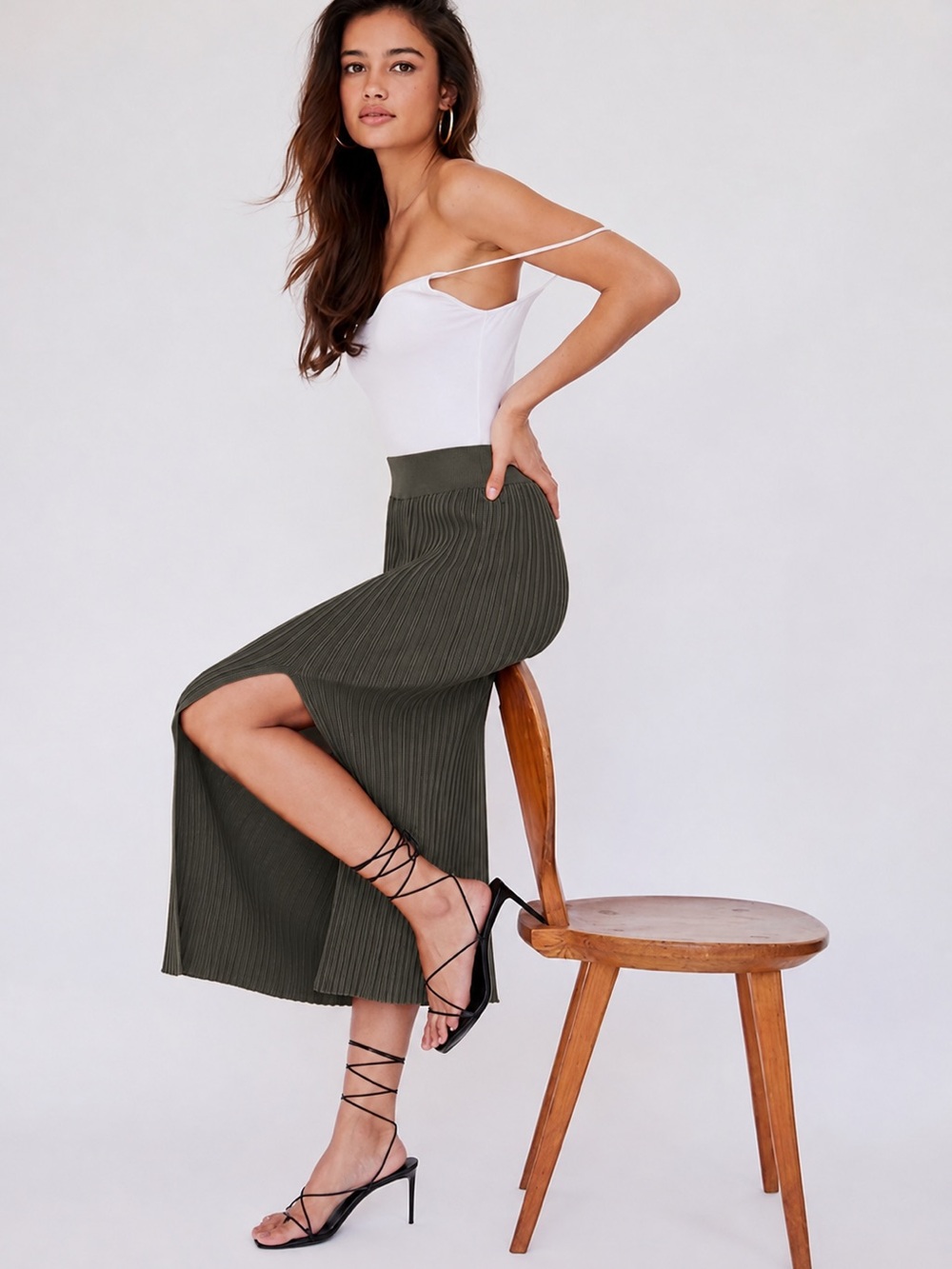Wilfred | Zeta Knit Slit Skirt Olive Green Size Small Aritzia
